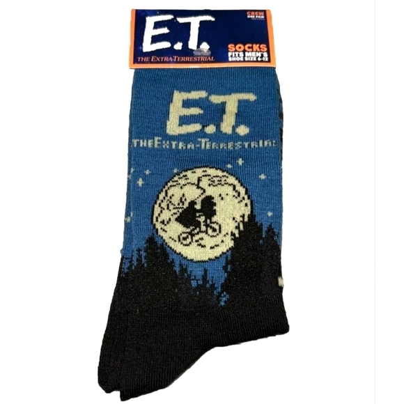 Other - 4/$25 E.T. Themed Novelty Crew Socks in Blue and Black Unisex New ET The Movie